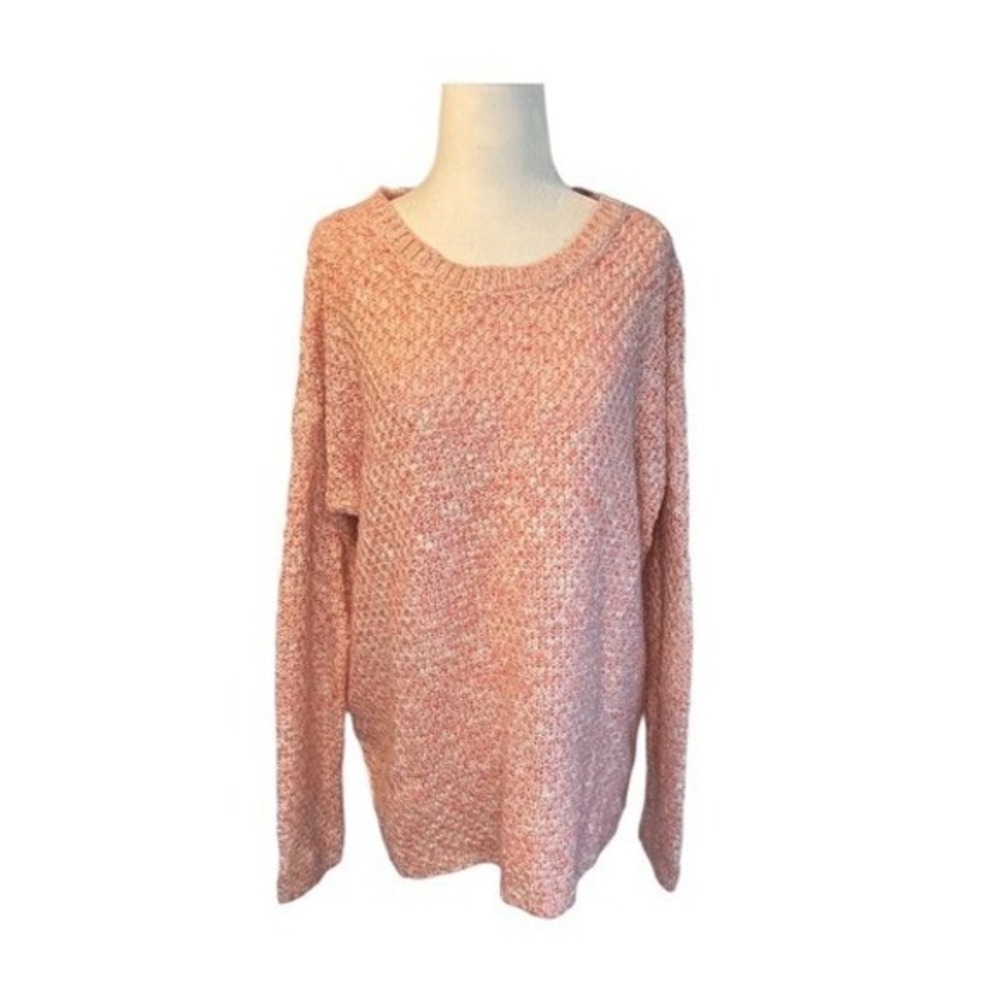 Lush Marled Knit Crewneck Sweater Pink White L